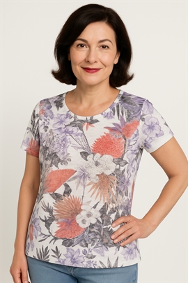 Skøn Mudflower T-shirt i viscose/polyester med blomster og fine små sten 